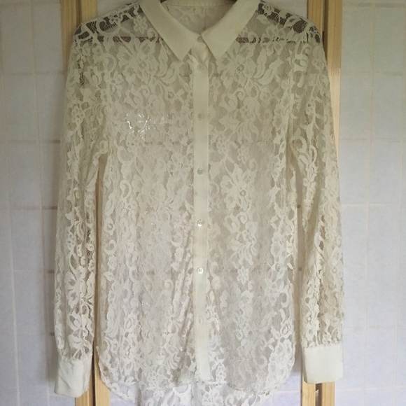 Vintage White Lace/silk Button Up - Picture 2 of 4
